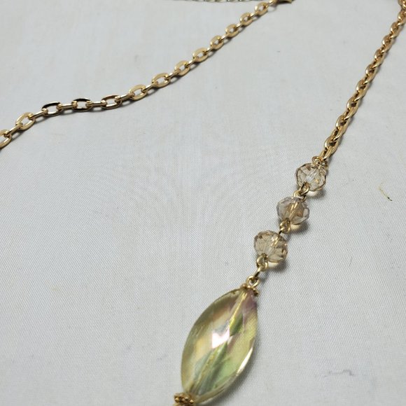 gold link chain topaz beaded 3 row layered necklace - Picture 6 of 7